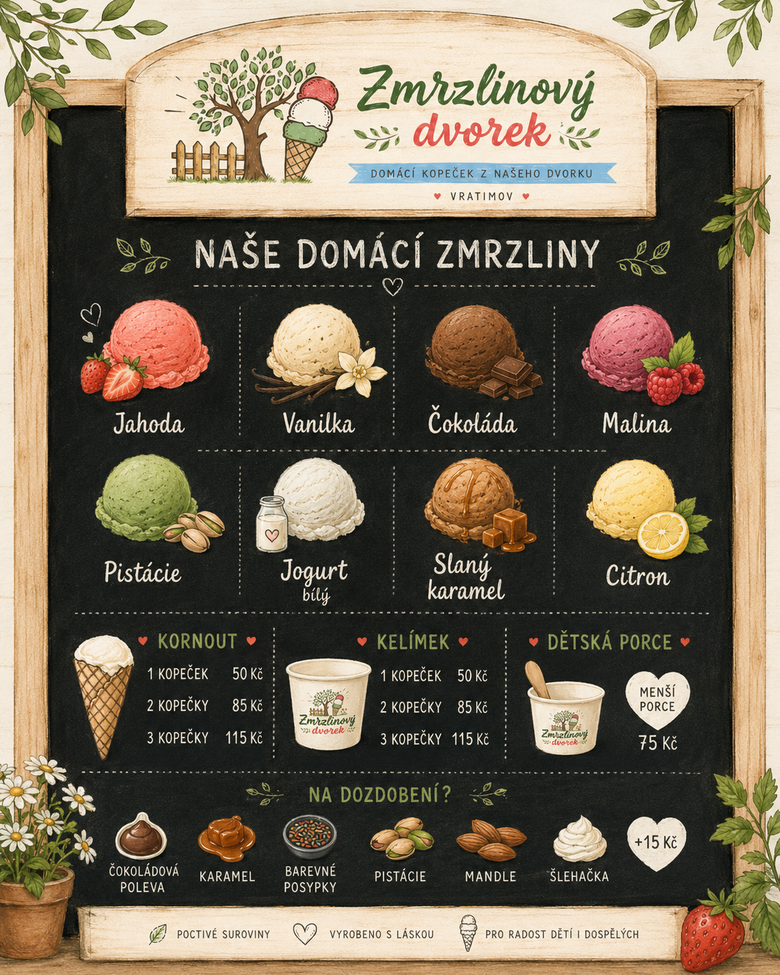 Menu board – příchutě a ceny